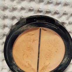 Eve Pearl Dual Concealer - I use the darker shade as an undereye corrector and the lighter for the rest of my concealing needs. I have hit pan on both sides already nut because it moves around so much it keeps getting covered up. I use a concealer brush to apply and then blend with a makeup sponge.