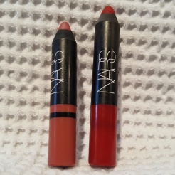 These Nars Pencils were the Sephora Birthday gift a couple years ago. I love them both and want to use them up before they expire. Cruella (the red) is a Velvet Matte and Rikugien (the pink) is a Satin Lip Pencil.